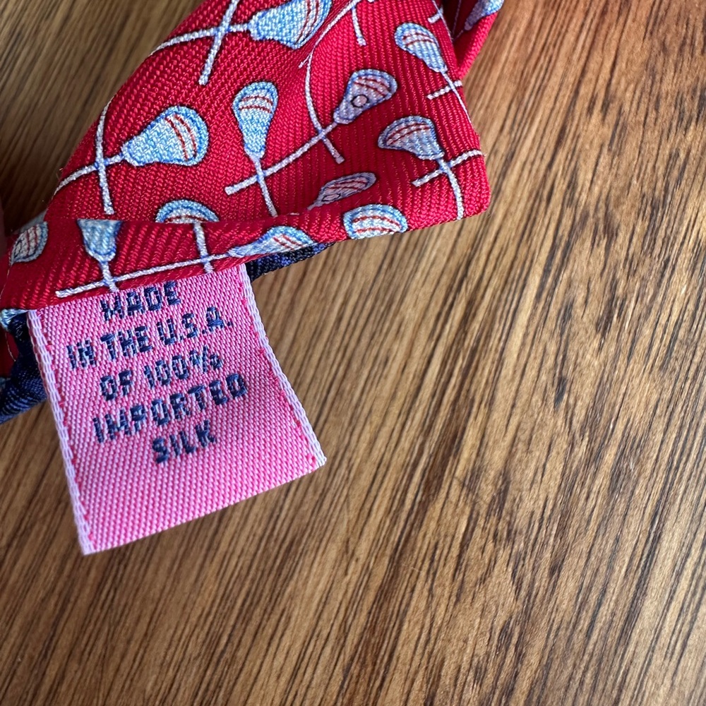 Vineyard Vines Red Silk Tie with White Lacrosse Motif - Picture 3 of 7